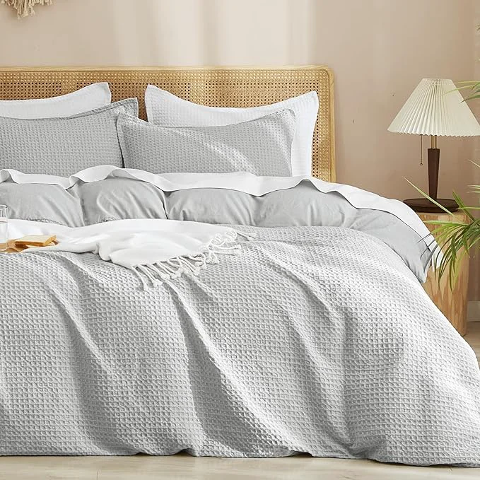 Responsible PHF Waffle Weave Duvet Cover California King No Snagging Ultra Soft Luxury Textured Breathable Comforter Cover for All Season 3pcs Durable Bedding Duvet Set with 2 Pillow Shams 104 quot x98 quot Light Grey Lightweight