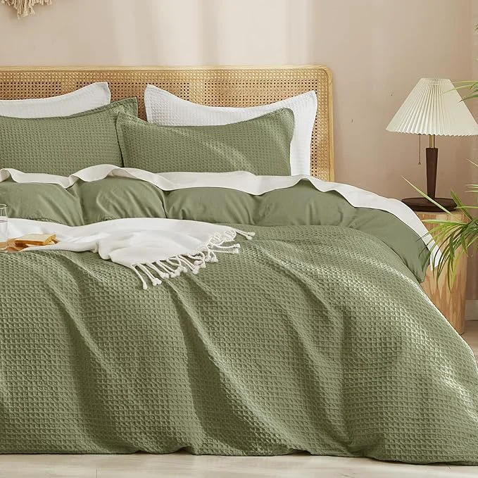 Efficient PHF Waffle Duvet Cover Set California King No Snagging Ultra Soft Luxury Textured Breathable Comforter Cover for All Season 3pcs Durable Bedding Duvet Set with 2 Pillow Shams 104 quot x98 quot Olive Green Fast