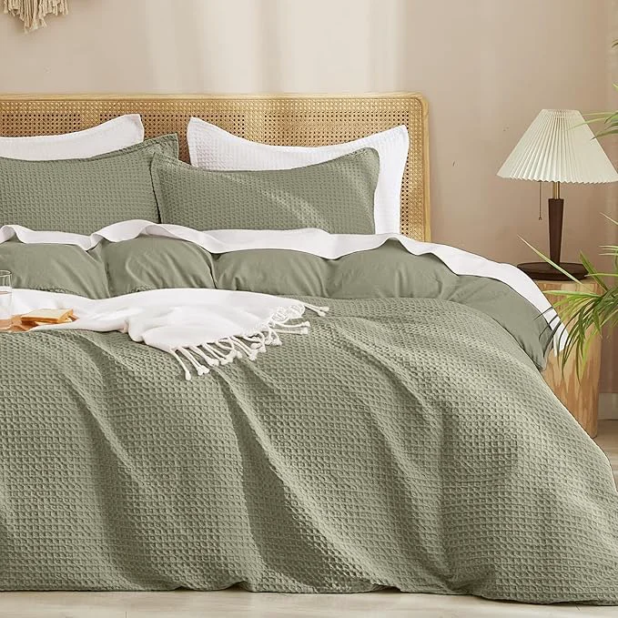 Fashionable PHF Waffle Duvet Cover Set Queen Size No Snagging Ultra Soft Luxury Textured Breathable Comforter Cover for All Season 3pcs Durable Bedding Duvet Set with 2 Pillow Shams 90 quot x90 quot Dusty Sage Authentic