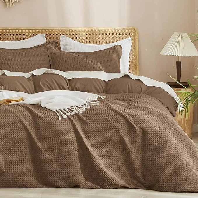 Crafted PHF Waffle Duvet Cover Set King Size No Snagging Ultra Soft Luxury Textured Breathable Comforter Cover for All Season 3pcs Durable Bedding Duvet Set with 2 Pillow Shams 104 quot x90 quot Mocha Carefully Designed