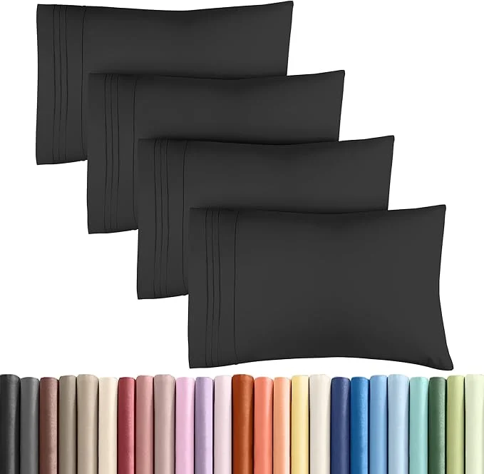 Pure Queen Pillow Cases Set of 4 – Ultra Soft Hotel Quality Pillowcase Covers – Comfy Cozy amp Wrinkle – Shrinkage Stain and Fade Resistant – Machine Washable Pillow Protectors – 4 Piece Set – Black Premium