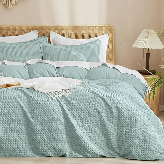 Unique PHF Waffle Weave Duvet Cover Set Queen Size No Snagging Ultra Soft Luxury Textured Breathable Comforter Cover for All Season 3pcs Durable Bedding Duvet Set with 2 Pillow Shams 90 quot x90 quot Aqua Contemporary