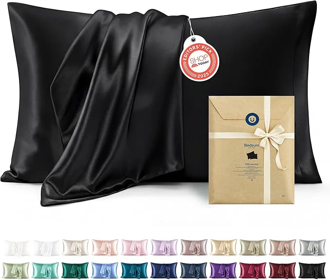 Verified Bedsure King Size Satin Pillowcase Set of 2 – Black Silky Pillow Cases for Hair and Skin with Envelope Closure Similar to Silk Pillow Cases Gifts for Women Men 20×36 Inches 2pcs Fast