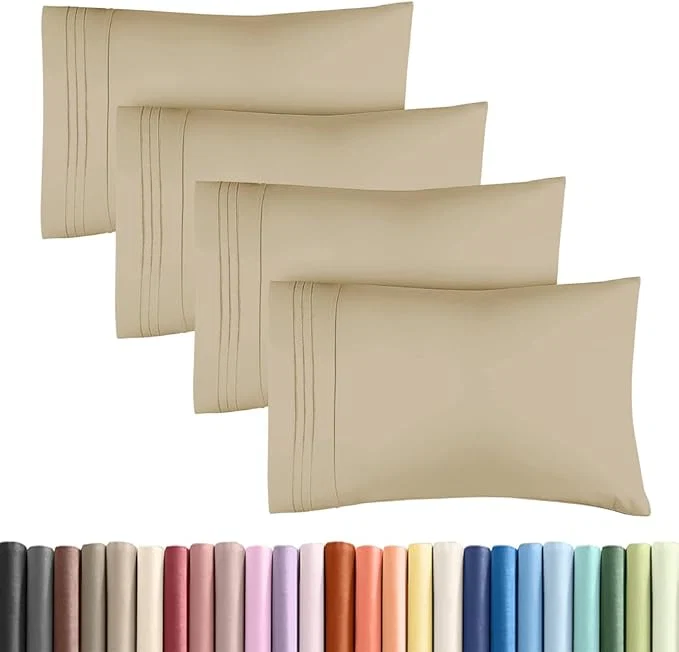 Selected Standard Pillow Cases Set of 4 – Ultra Soft Hotel Quality Pillowcase Covers – Comfy Cozy Bedding for Women Men Kids amp Teens – Machine Washable Pillow Protectors – 4 Piece Set – Standard Size Beige Excellent