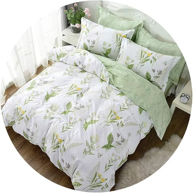 Long-Lasting FADFAY Duvet Cover Set Full Shabby Green Daisy and Lavender Flowers Botanical Comforter Cover Cotton with Hidden Zipper Closure 3-Piece 1 Duvet Cover amp 2 Pillowcases Full Size Environmentally Friendly
