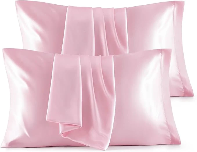 Premium Material Bedsure Satin Pillowcase Standard Set of 4 – Pink Silky Pillow Covers for Hair and Skin 20×26 Inches 4 Pack with Envelope Closure Similar to Silk Pillow Cases Gifts for Women Men Expertly Made