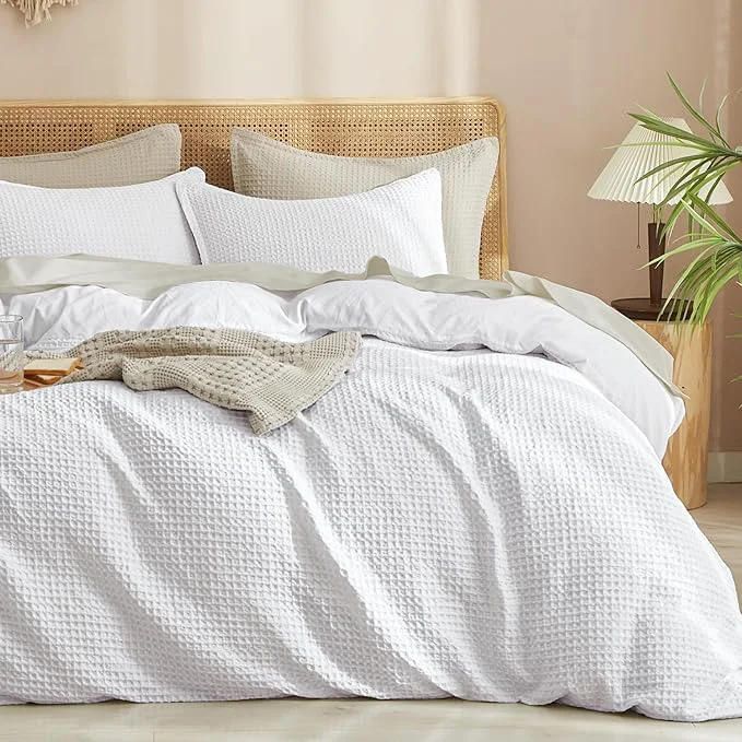 Environmentally Friendly PHF Waffle Weave Duvet Cover Set Twin Twin XL Size No Snagging Ultra Soft Luxury Textured Breathable Comforter Cover for All Season 2pcs Durable Bedding Duvet Set with 1 Pillow Sham 68 quot x90 quot White Minimalist