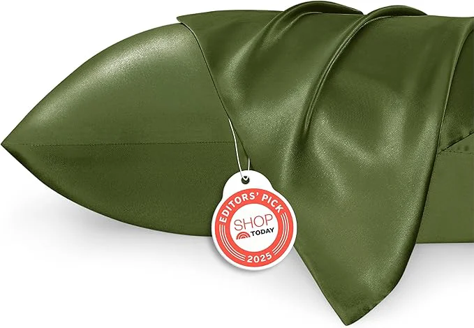 Convenient Bedsure Satin Pillowcase for Hair and Skin Queen – Moss Silky Pillowcase 2 Pack with Envelope Closure Similar to Silk Pillow Cases Olive Green Decor Gifts for Women Men 20×30 Inches 2pcs Easy-to-Use