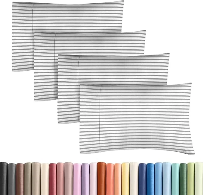 Luxury King Standard Pillow Cases Set of 4 – Soft Hotel Quality Pillowcase Covers – Comfy Bedding for Women Men Kids amp Teens – Machine Washable Pillow Protectors – 4 Piece Set – King Standard Grey Stripes Proven