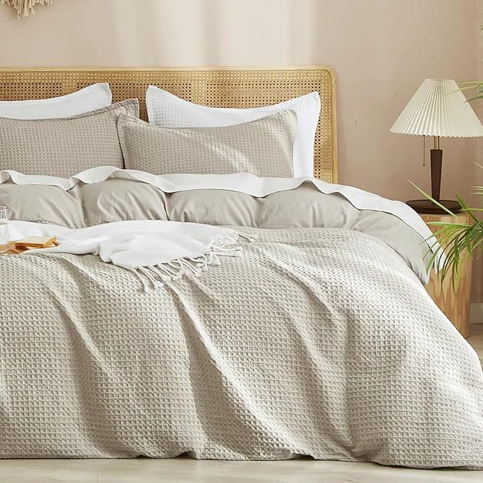 Smart PHF Waffle Weave Duvet Cover Set Queen Size No Snagging Ultra Soft Luxury Textured Breathable Comforter Cover for All Season 3pcs Durable Bedding Duvet Set with 2 Pillow Shams 90 quot x90 quot Linen Consistent