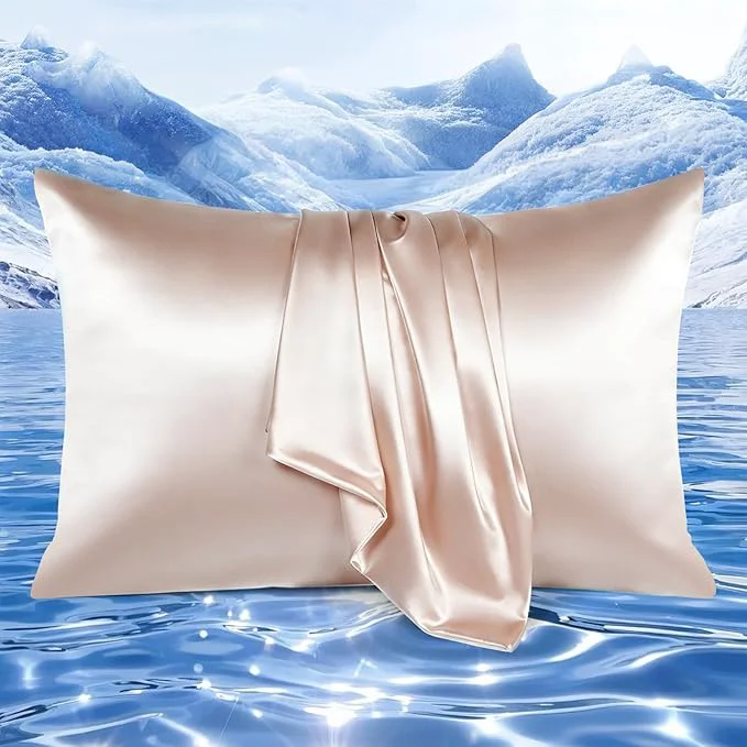 Environmentally Friendly Elegear Cooling Pillow Cases for Hot Sleepers Upgraded Arc-Chill Cooling Satin Pillowcase Q-max gt 0.5 Silky Satin Pillowcase for Hair amp Skin Luxury Zipper Pillowcase Cover Set of 2-Standard Champagne Professional