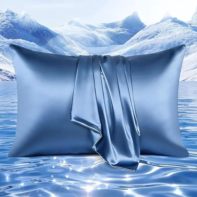 Stylish Elegear Cooling Pillow Cases for Hot Sleepers Upgraded Arc-Chill Cooling Satin Pillowcases Q-max gt 0.5 Similar to Silk Pillow Cases for Hair amp Skin Luxury Zipper Pillowcase Cover Set of 2-Queen Blue Convenient