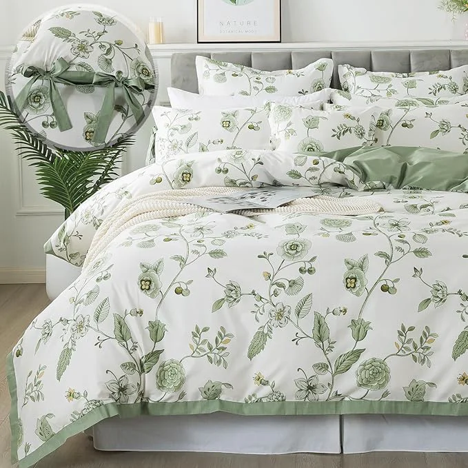 User-Friendly FADFAY Twin XL Duvet Cover Set Floral Bedding Set Cotton College Bedding for Dorm Room Beige Green Reversible Comforter Cover Flower School Students Soft Luxury Soft 3Pcs Twin Extra Long Trusted