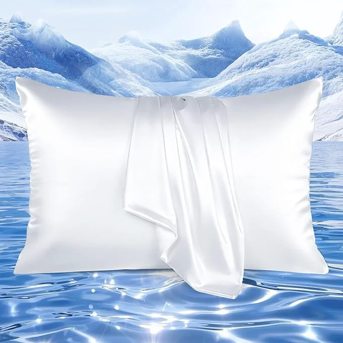 Refined Elegear Cooling Pillow Cases for Hot Sleepers Upgraded Arc-Chill Cooling Satin Pillowcase Q-max gt 0.5 Silky Satin Pillowcase for Hair amp Skin Luxury Zipper Pillowcase Cover Set of 2-Standard White Natural