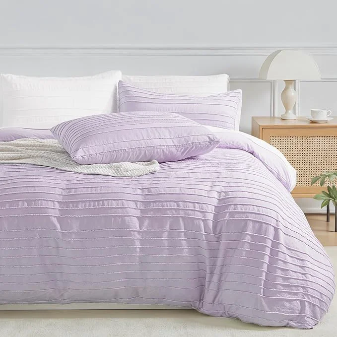 Superior NEXHOME PRO Duvet Cover Queen 3 Pieces Boho Tufted Duvet Cover Set Soft and Lightweight Washed Microfiber Comforter Cover Set for All Season Lavender 90 x 90 -No Comforter Modern