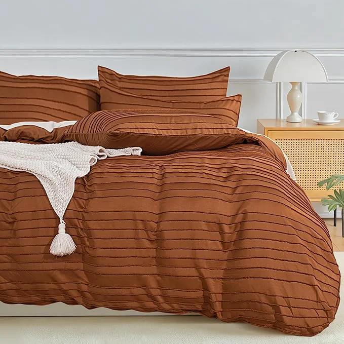 Fast NEXHOME PRO Twin Duvet Cover Brunt Orange 2 Pieces Boho Tufted Duvet Cover Set Soft and Lightweight Washed Microfiber Comforter Cover Set for All Season Brunt Orange 66 x 90 -No Comforter Fine