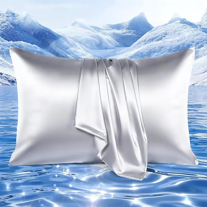 Pure Elegear Cooling Pillow Cases for Hot Sleepers Upgraded Arc-Chill Cooling Satin Pillowcase Q-max gt 0.5 Soft Silky Satin Pillowcase for Hair amp Skin Luxury Zipper Pillowcase Cover Set of 2-King Gray Green