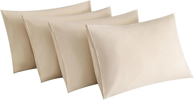 Exceptional MINIPANDA Beige Pillow Cases Set of 4 Queen Size – Super Soft Smooth and Breathable Pillow Cases Queen- Envelope Design – Machine Washable Lightweight 20X30 Inches 4 Piece Environmentally Friendly