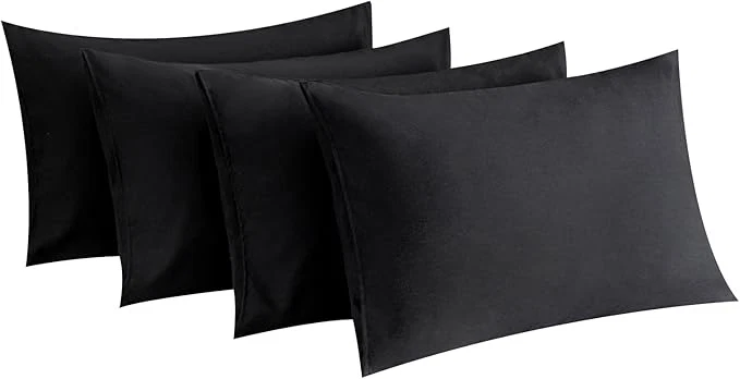 High-Grade MINIPANDA Black Pillow Cases Set of 4 Queen Size – Super Soft Smooth and Breathable Pillow Cases Queen- Envelope Design – Machine Washable Lightweight 20X30 Inches 4 Piece User-Friendly