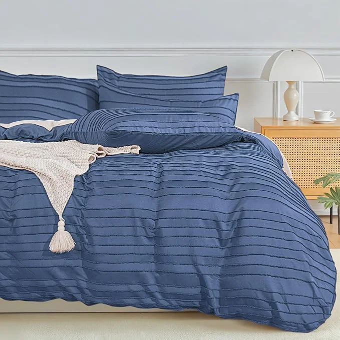 Expertly Made NEXHOME PRO Twin Duvet Cover 2 Pieces Boho Tufted Duvet Cover Set Soft and Lightweight Washed Microfiber Comforter Cover Set for All Season Sea Blue 66 x 90 -No Comforter Effective