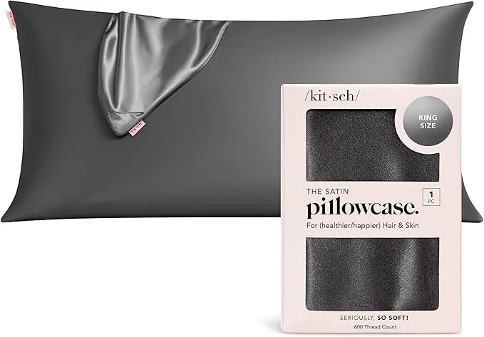 Relaxed Kitsch Satin Pillowcase with Zipper for Hair amp Skin – Softer Than Silk Pillow Cases Smooth Cooling Satin Pillow Case Wrinkle- Machine Washable – King Size Satin Pillow Case 19×36 – Charcoal Innovative