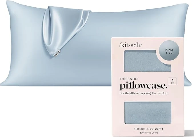 Kitsch Satin Pillowcase with Zipper for Hair amp Skin – Softer Than Silk Pillow Cases Smooth Cooling Satin Pillow Case Wrinkle- Machine Washable King Size Satin Pillow Case 19×36 -Haze Blue Expertly Made