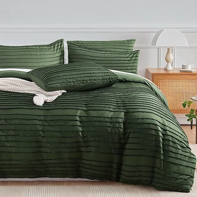 Specialty NEXHOME PRO Duvet Cover King 3 Pieces Boho Tufted Duvet Cover Set Soft and Lightweight Washed Microfiber Comforter Cover Set for All Season Forest Green 104 x 90 -No Comforter Pure