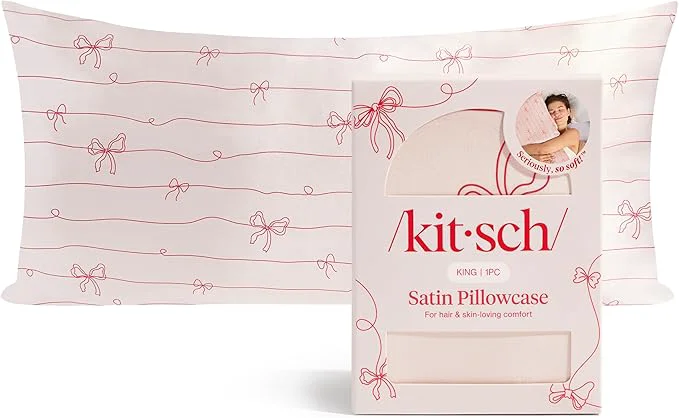 Premium Material Kitsch Satin Pillowcase with Zipper for Hair amp Skin – Softer Than Silk Pillow Cases Smooth Cooling Satin Pillow Case Wrinkle- Pillow Cases King Size 19×36 – Striped Bows Consistent