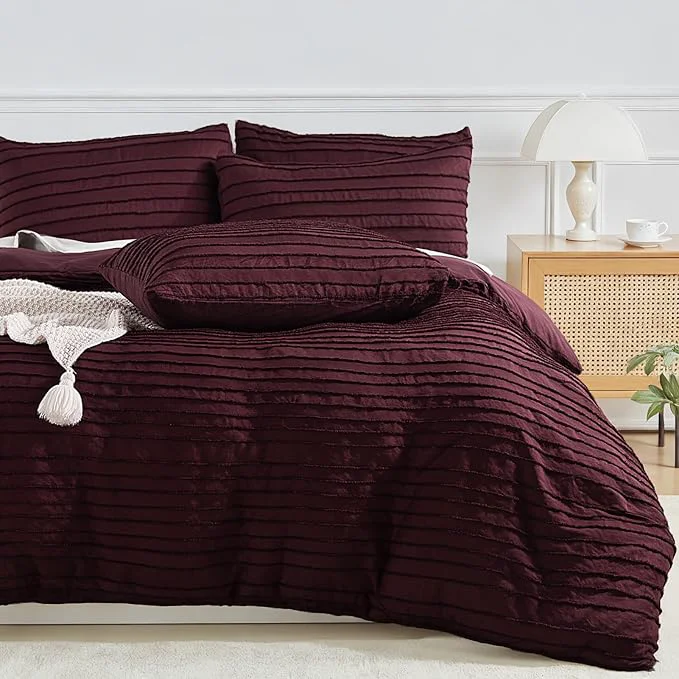 Dependable NEXHOME PRO Duvet Cover Queen 3 Pieces Boho Tufted Duvet Cover Set Soft and Lightweight Washed Microfiber Comforter Cover Set for All Season Burgundy 90 x 90 -No Comforter Comfortable
