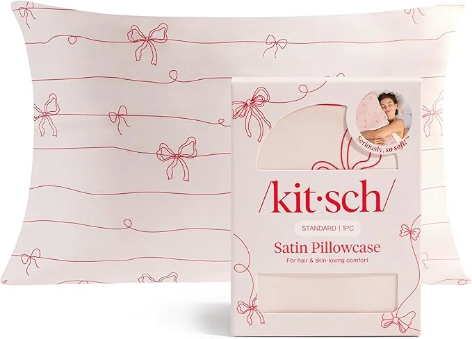 Safe Kitsch Satin Pillowcase with Zipper for Hair amp Skin – Softer Than Silk Pillow Cases Smooth Cooling Satin Pillow Case Wrinkle- Pillow Cases Standard Size 19×26 – Striped Bows Specialty