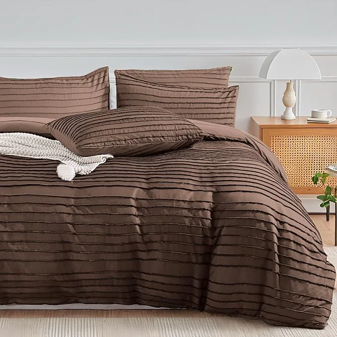 Recyclable NEXHOME PRO Twin Duvet Cover 2 Pieces Boho Tufted Duvet Cover Set Soft and Lightweight Washed Microfiber Comforter Cover Set for All Season Dark Brown 66 x 90 -No Comforter High-End