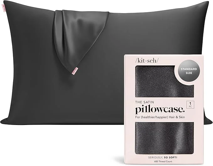 Fast Kitsch Satin Pillowcase with Zipper for Hair amp Skin – Softer Than Silk Pillow Cases Smooth Cooling Satin Pillow Case Wrinkle- Machine Washable Pillow Cases Standard Size 19×26 – Charcoal Easy-to-Use