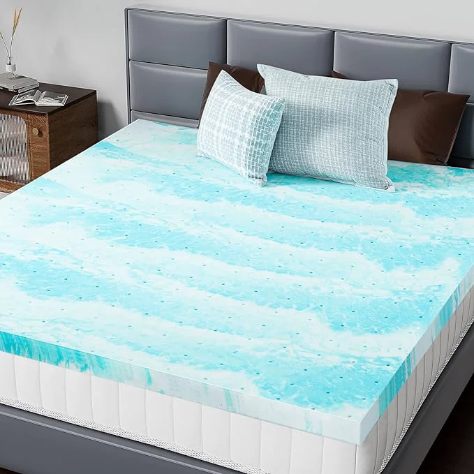Safe DUMOS Mattress Toppers Memory Foam Queen Size 4 Inch Thick Bed Topper Pad Cooling Gel Infused Soft Comfy Breathable for Sleeper Sofa Couch RV Camper CertiPUR-US Blue Casual
