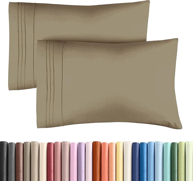 Lightweight Queen Pillow Cases Set of 2 – Ultra Soft Hotel Quality Pillowcase Covers – Comfy Cozy amp Wrinkle – Shrinkage Stain and Fade Resistant – Machine Washable Pillow Protectors – 2 Piece Set – Khaki Authentic