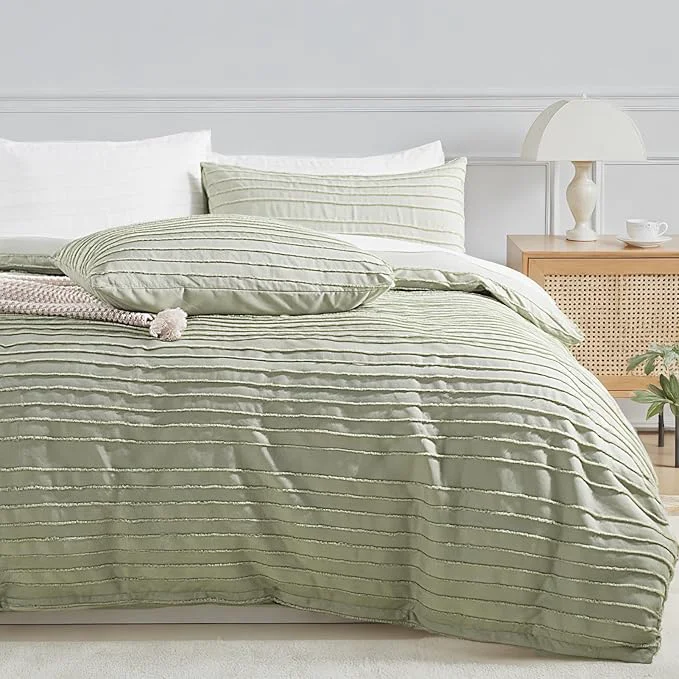 Elite NEXHOME PRO Twin Duvet Cover 2 Pieces Boho Tufted Duvet Cover Set Soft and Lightweight Washed Microfiber Comforter Cover Set for All Season Sage Green 66 x 90 -No Comforter Stylish