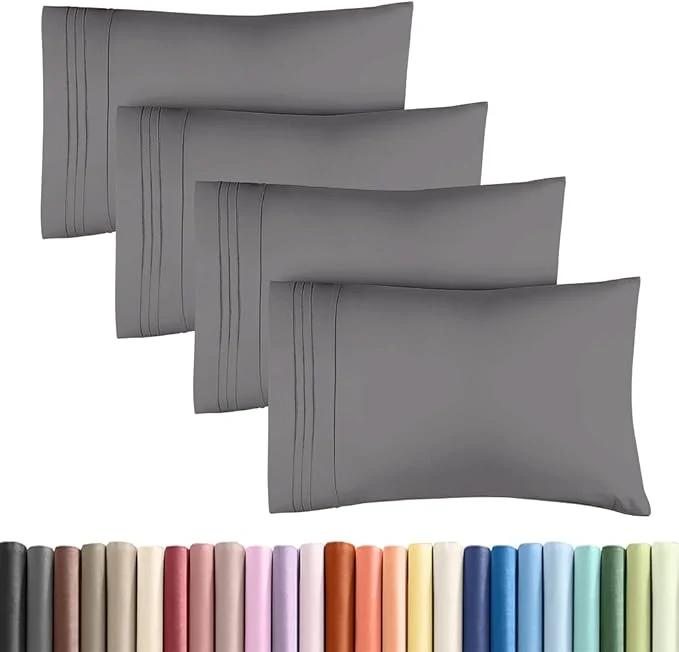 Safe Standard Pillow Cases Set of 4 – Ultra Soft Hotel Quality Pillowcase Covers – Comfy Bedding for Women Men Kids amp Teens – Machine Washable Pillow Protectors – 4 Piece Set – Standard Size Dark Grey Genuine