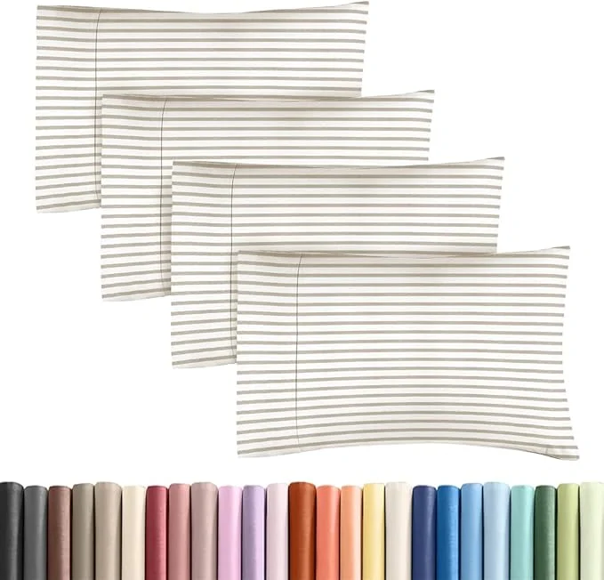 Reusable King Standard Pillow Cases Set of 4 – Soft Hotel Quality Pillowcase Covers – Comfy Bedding for Women Men Kids amp Teens – Machine Washable Pillow Protectors – 4 Piece Set – King Standard Beige Stripes Consistent