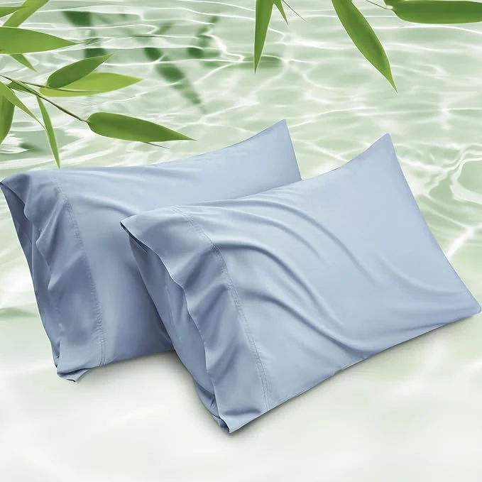 Trusted Bedsure Pillow Cases Standard Size Cooling Pillow Cases Rayon Derived from Bamboo Light Blue Pillowcases Standard Set of 2 PureWoven Silky Soft Pillow Cover with Envelope Closure 20×26 Inches Secure