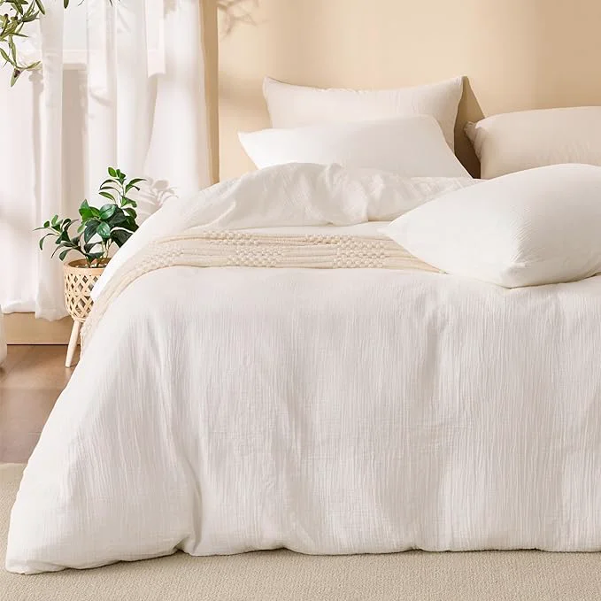 Off White Duvet Cover King Sandwashed Cotton Soft King Size Duvet Cover Set 3 Pieces with Zipper Clousre amp Corner Buttons Off White King 104 x 90 Recyclable