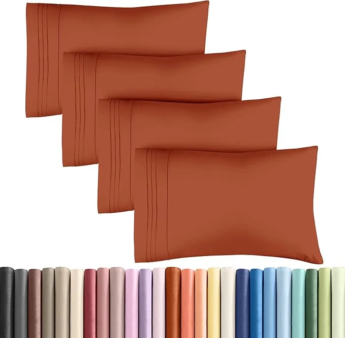 Solid Queen Pillow Cases Set of 4 – Ultra Soft Hotel Quality Pillowcase Covers – Comfy Cozy amp Wrinkle – Shrink Stain amp Fade Resistant – Machine Washable Pillow Protectors – 4 Piece Set – Terracotta Smooth