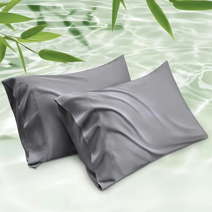 Excellent Bedsure Pillow Cases Queen Cooling Pillow Cases Rayon Derived from Bamboo Dark Grey Pillowcases Queen Size Set of 2 PureWoven amp Soft Bedding Pillow Cover with Envelope Closure Gifts 20×30 Inches Optimized