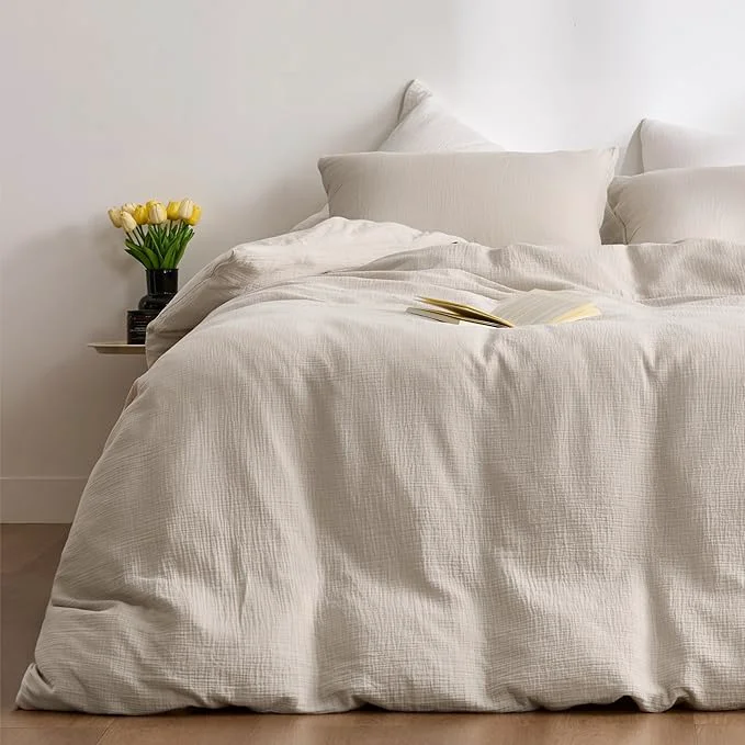 Innovative RRENEWROOTS Gream Gray Twin Duvet Cover Sandwashed Cotton Soft Twin Size Duvet Cover Set 3 Pieces with Zipper Clousre amp Corner Buttons Cream Gray Twin 69 x 90 Sustainable
