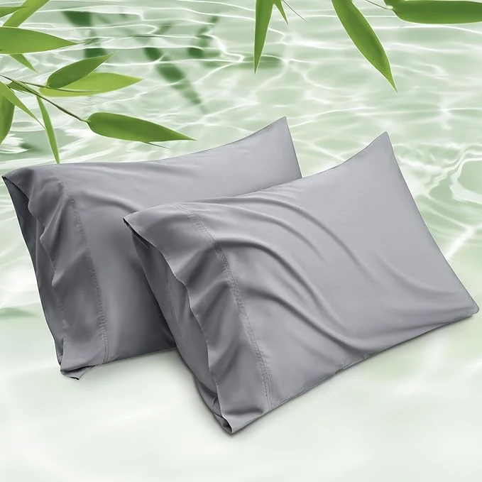 Excellent Bedsure Pillow Cases Queen Cooling Pillow Cases Rayon Derived from Bamboo Silver Grey Pillowcases Queen Size Set of 2 PureWoven Silky Soft Bedding Pillow Covers with Envelope Closure 20×30 Inches High-Grade