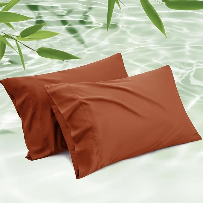 Premium Material Bedsure Pillow Cases Queen Cooling Pillow Cases Rayon Derived from Bamboo Burnt Orange Pillowcases Queen Size Set of 2 PureWoven Soft Bedding Pillow Covers with Envelope Closure 20×30 Inches Responsible