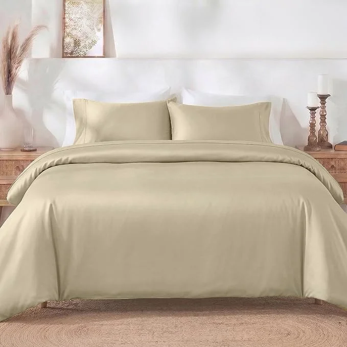 Lightweight California Design Den 3 Pc King Duvet Cover Set – Winner Good Housekeeping Bedding Awards 2025 400 Thread Count Sateen Cotton King Size Duvet Cover Soft amp Durable – Beige Golden Tone Premium Material