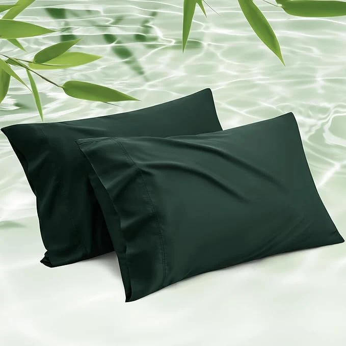 Bedsure Pillow Cases Queen Cooling Pillow Cases Rayon Derived from Bamboo Forest Green Pillowcases Queen Size Set of 2 PureWoven Soft Bedding Pillow Covers with Envelope Closure 20×30 Inches Reusable