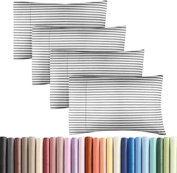 Effective Queen Pillow Cases Set of 4 – Ultra Soft Hotel Quality Pillowcase Covers – Comfy Cozy amp Wrinkle – Shrinkage and Fade Resistant – Machine Washable Pillow Protectors – 4 Piece Set – Grey Stripes 2