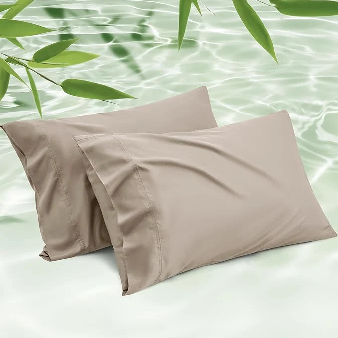 Smart Bedsure Pillow Cases Standard Size Cooling Pillow Cases Rayon Derived from Bamboo Simply Taupe Pillowcases Standard Set of 2 PureWoven Silky Soft Pillow Covers with Envelope Closure 20×26 Inches Durable