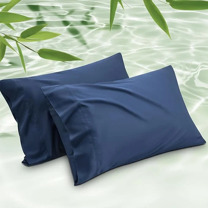 Enhanced Bedsure Pillow Cases Queen Cooling Pillow Cases Rayon Derived from Bamboo Queen Pillowcases Set of 2 PureWoven Silky Soft Bedding Pillow Covers with Envelope Closure Navy Blue 20×30 Inches Unique