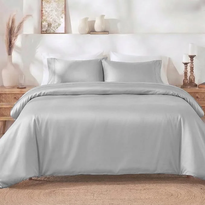 Exceptional California Design Den 3 Pc Duvet Cover Set Queen Size Full Size – Winner Good Housekeeping Bedding Awards 2025 400 Thread Count Sateen Cotton Button Closure Corner Ties – Light Grey Luxury